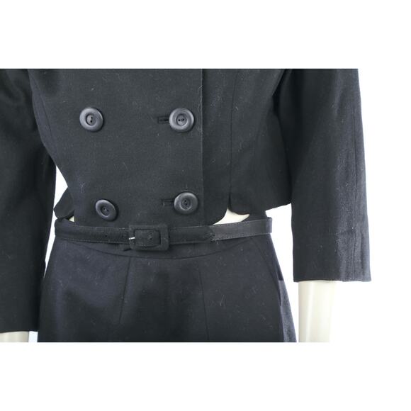 Kennie Belted Black Wool Skirt Suit Mink Fur Collar Jacket Vintage Set Size S - Picture 11 of 16